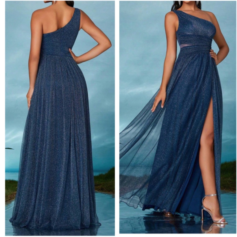 Luxe One Shoulder Split Thigh Cut out Formal Wedding Dress - Picture 8 of 10